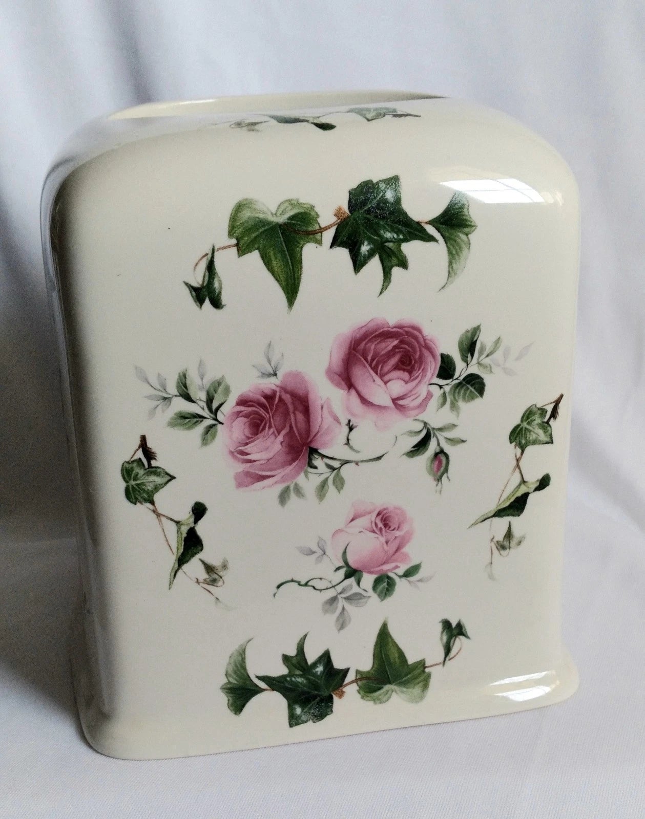 Vintage Pink Roses Ivy Vines White Porcelain Square Tissue Holder England Made | eBay