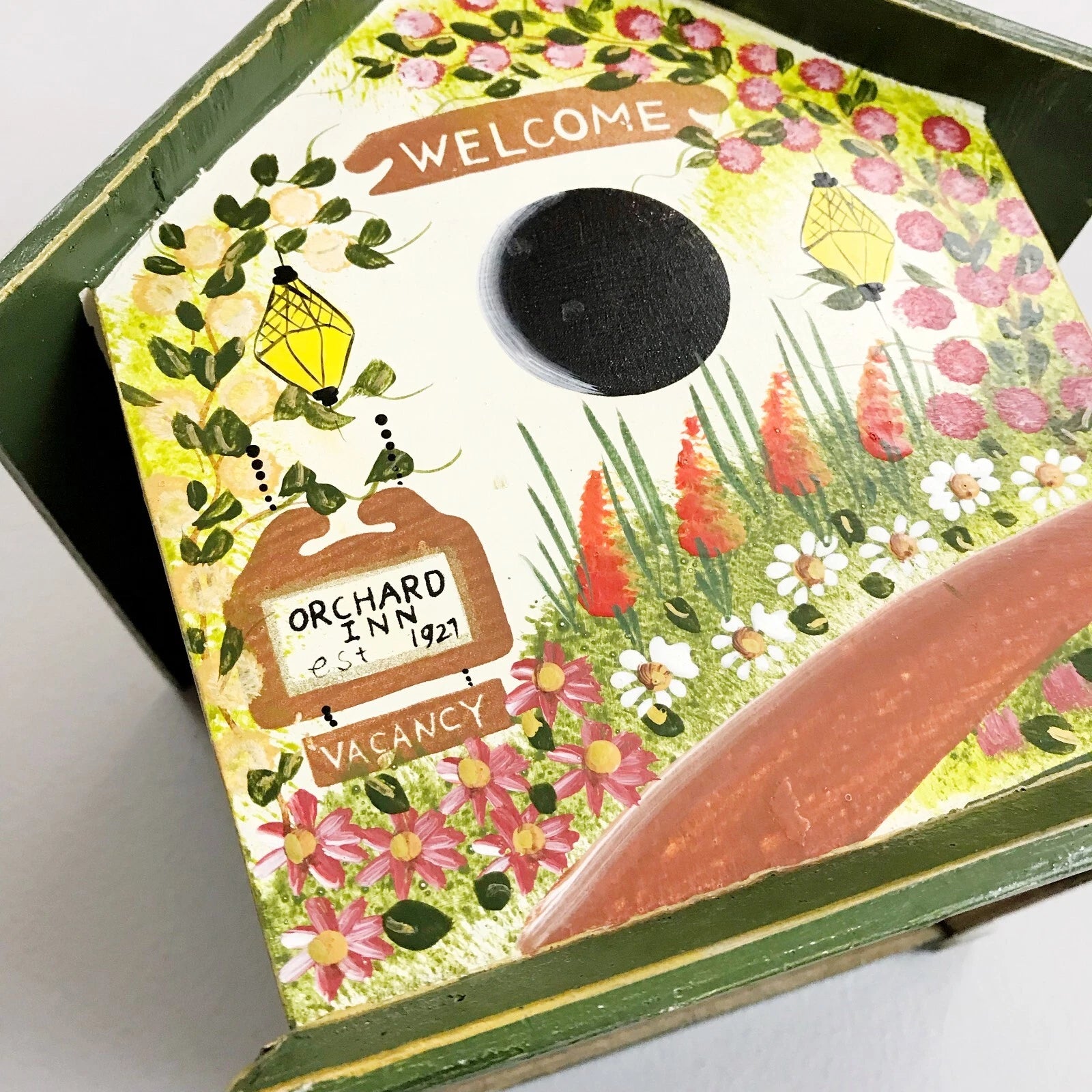 VINTAGE Cozy Cottagecore Tissue Box Hand Painted Orchard Path Field Of Flowers | eBay