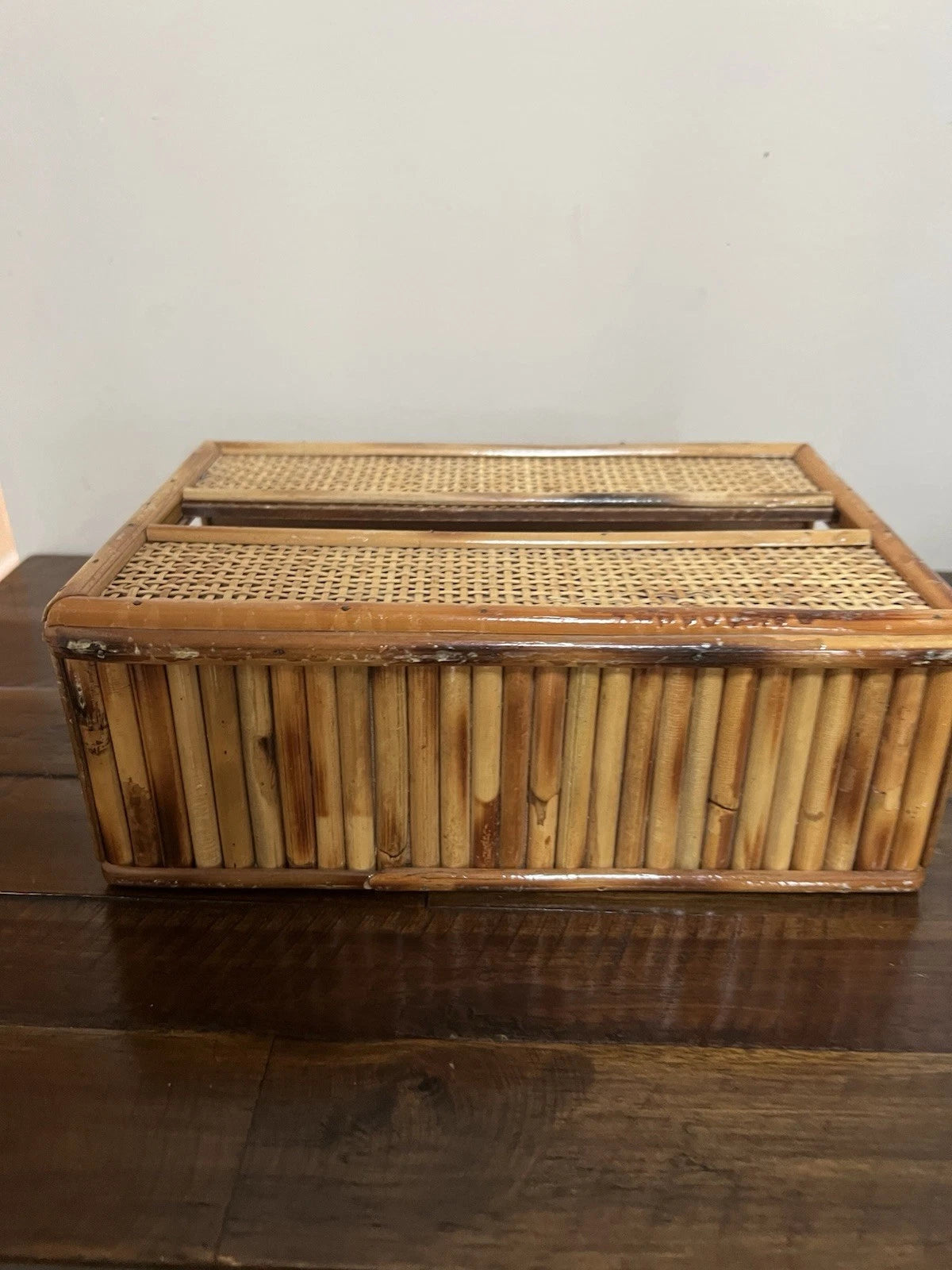 Vintage MCM Bamboo Wood Tissue Box Holder Sturdy Solid Piece | eBay