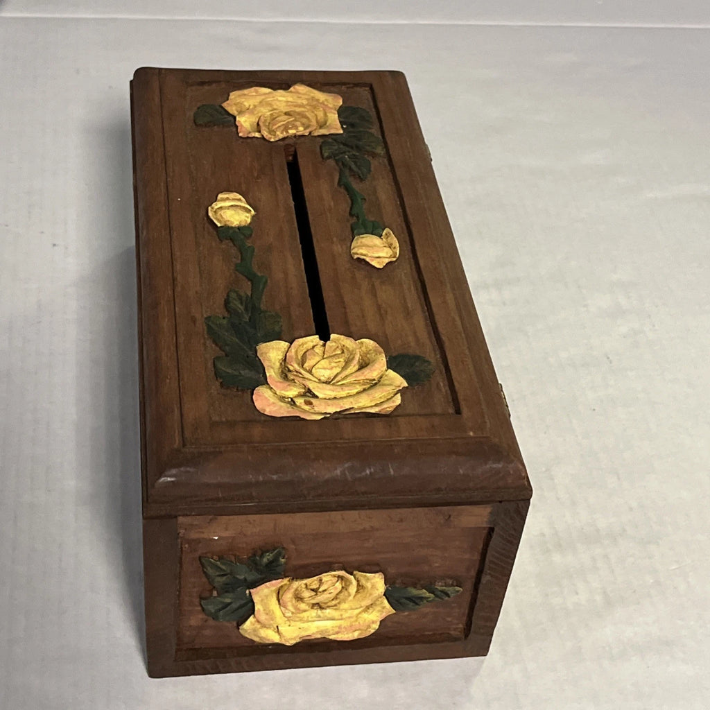 Vintage Hand Carved Wooden Tissue Box Holder Box Yellow Floral Boho Hippie | eBay