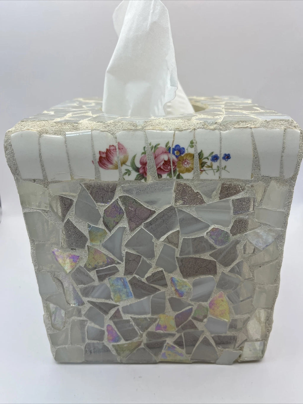 Mosaic Clear Glass Square Tissue Box Cover Roses | eBay