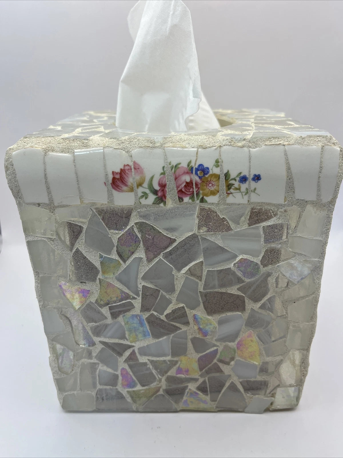 Mosaic Clear Glass Square Tissue Box Cover Roses | eBay