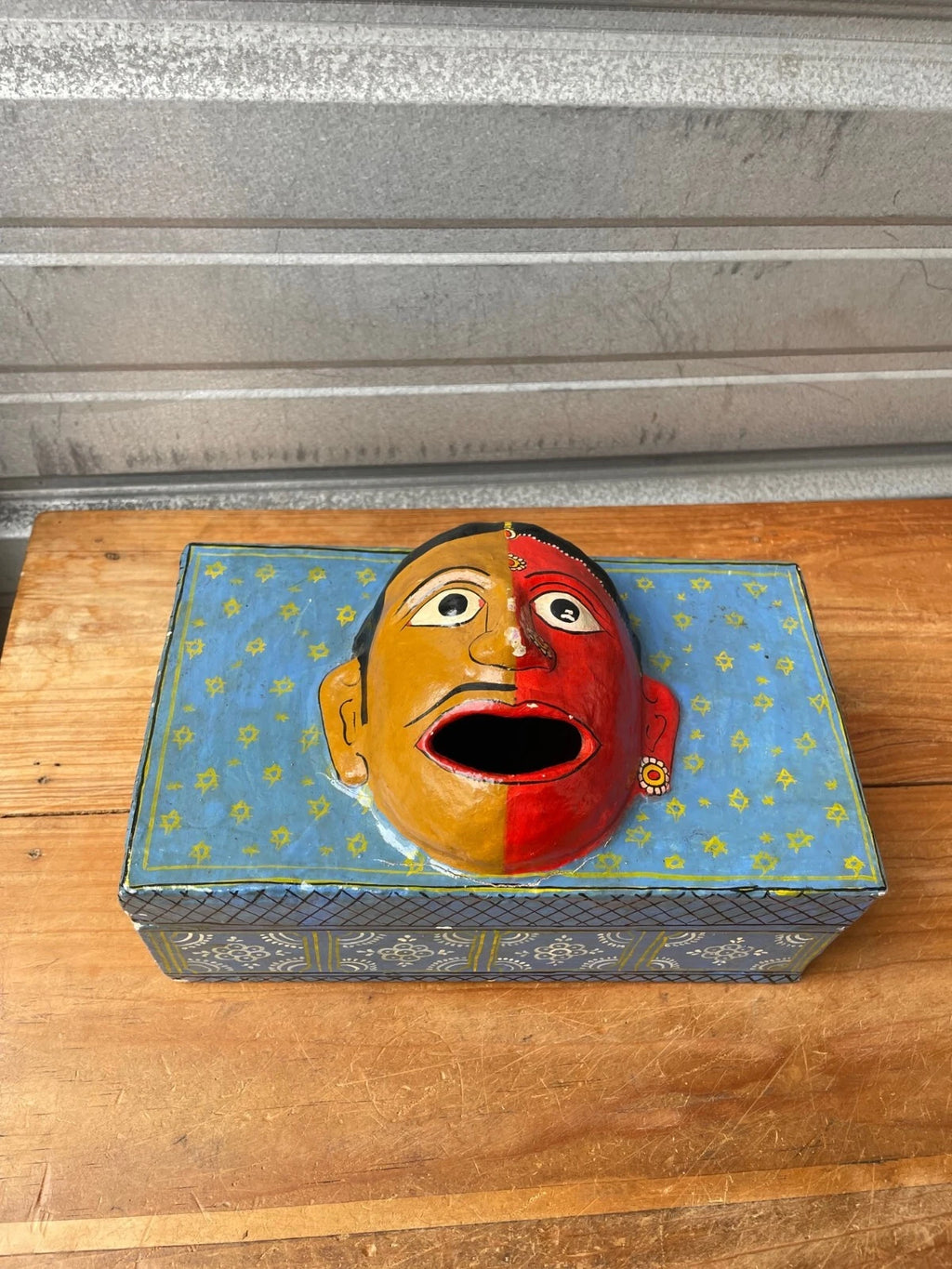 Vintage India Paper Mache Art Mask Hand Painted Handmade Tissue Box | eBay