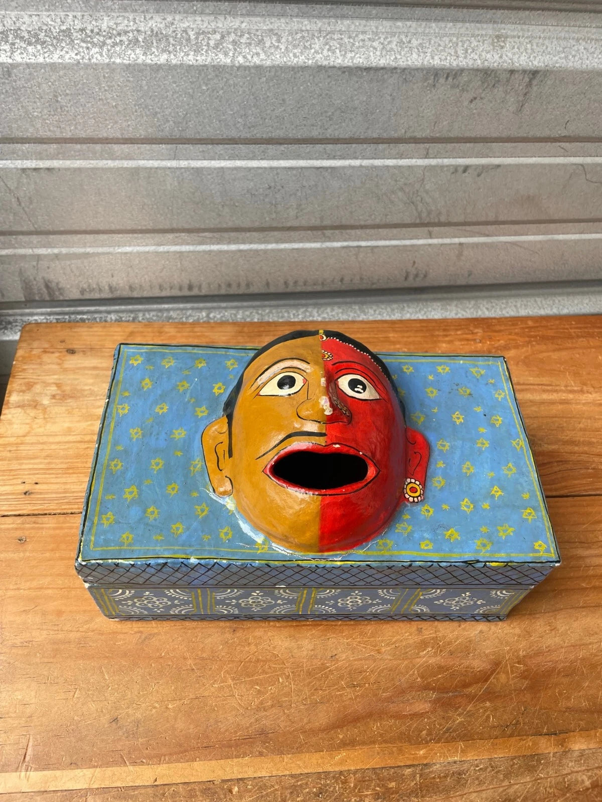 Vintage India Paper Mache Art Mask Hand Painted Handmade Tissue Box | eBay