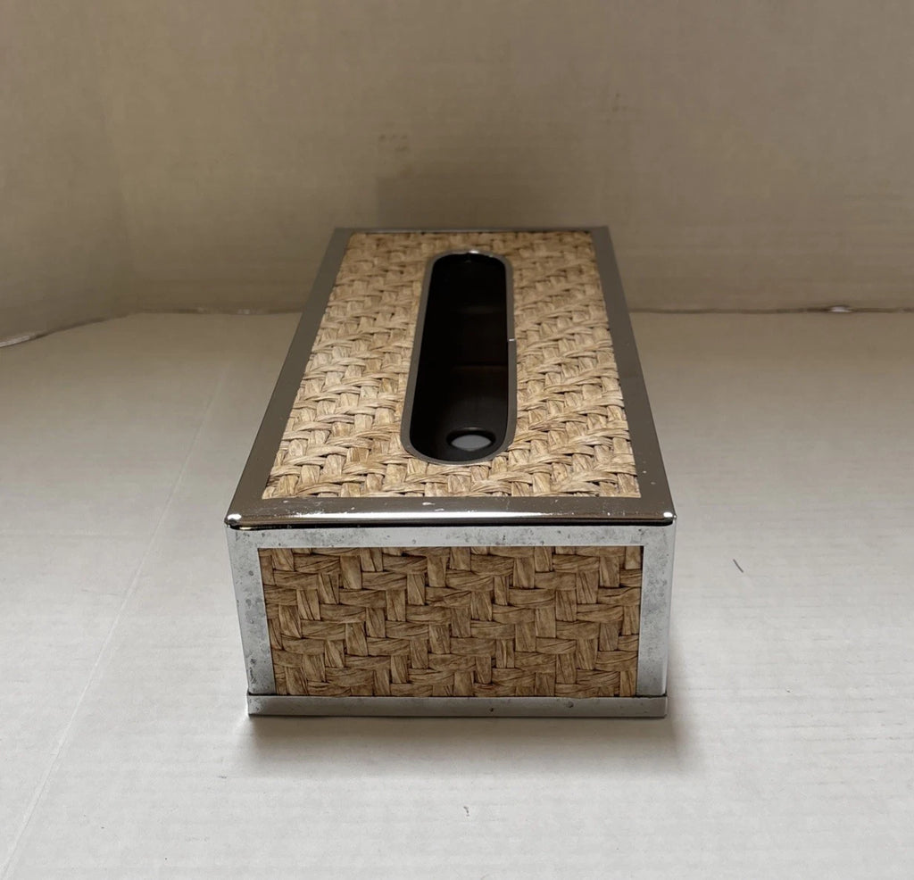 Vintage Wicker Rattan Chrome Tissue Box Cover Wall Holder - Tropical Coastal | eBay
