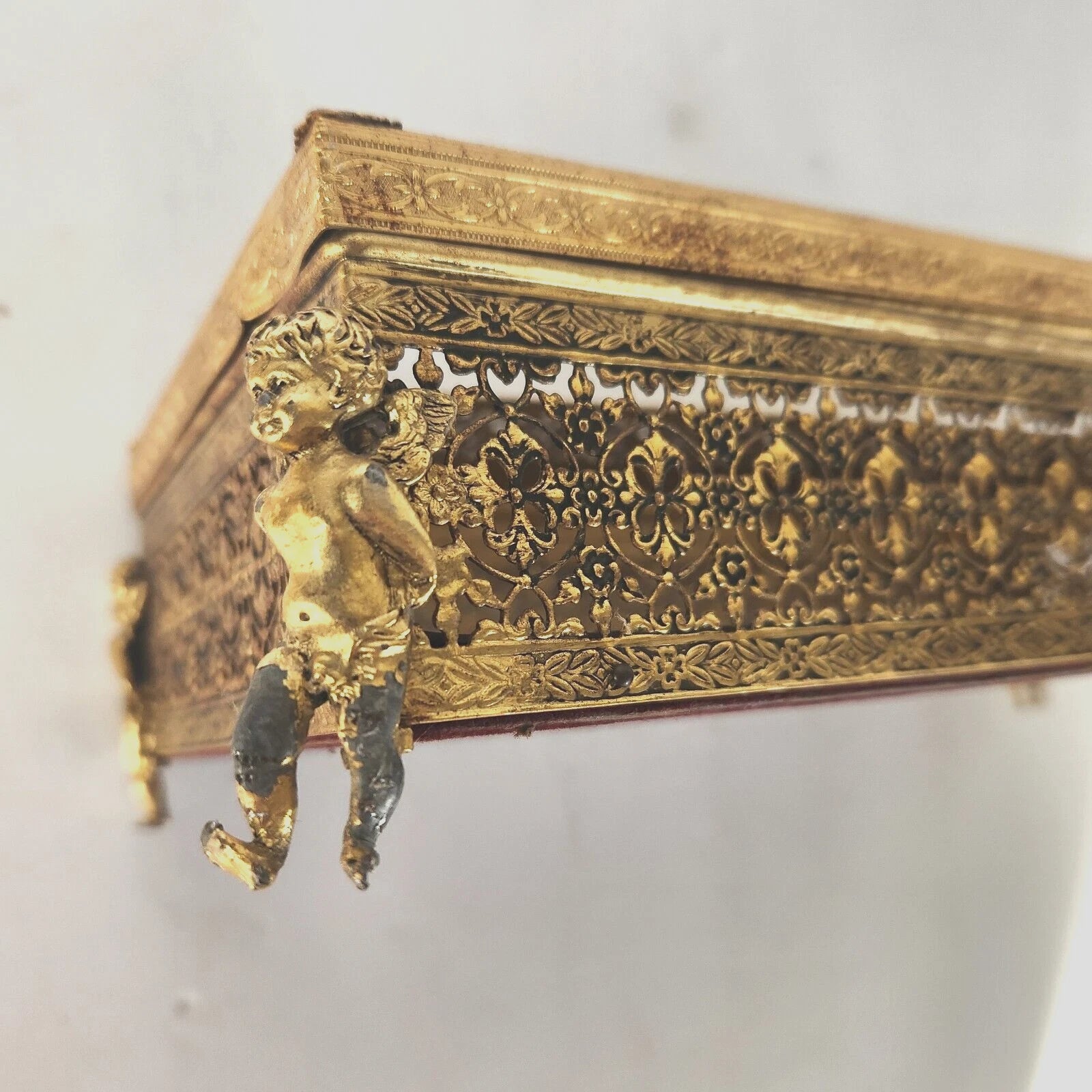 1940's Hollywood Regency Tissue Box Holder Cherub Feet Brass Filigree Gold Tone | eBay
