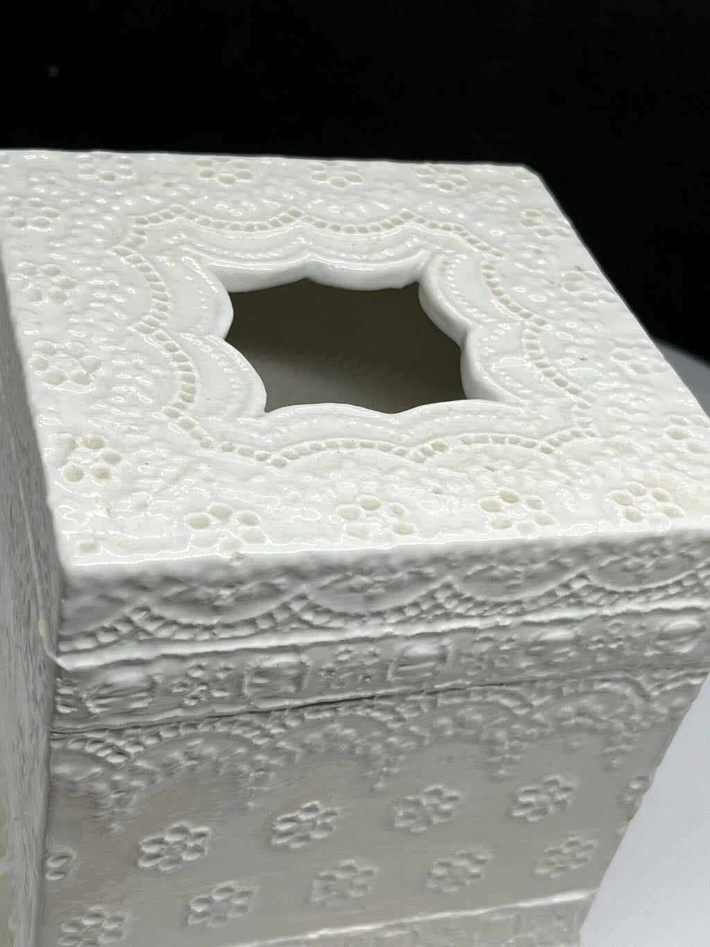 Tissue Box Cover Holder Porcelain Lace Ruffled Trim Grandmillennial White | eBay