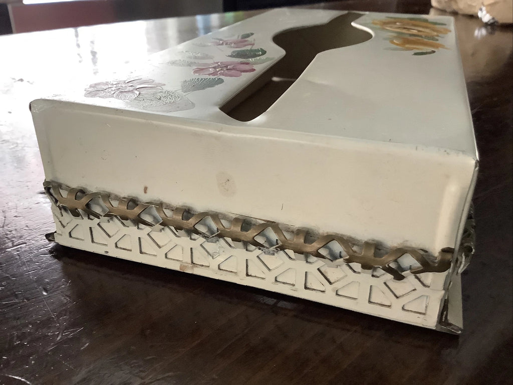 Vintage SHABBY Chic Metal TISSUE Box Holder Cover Hand Painted Flower | eBay