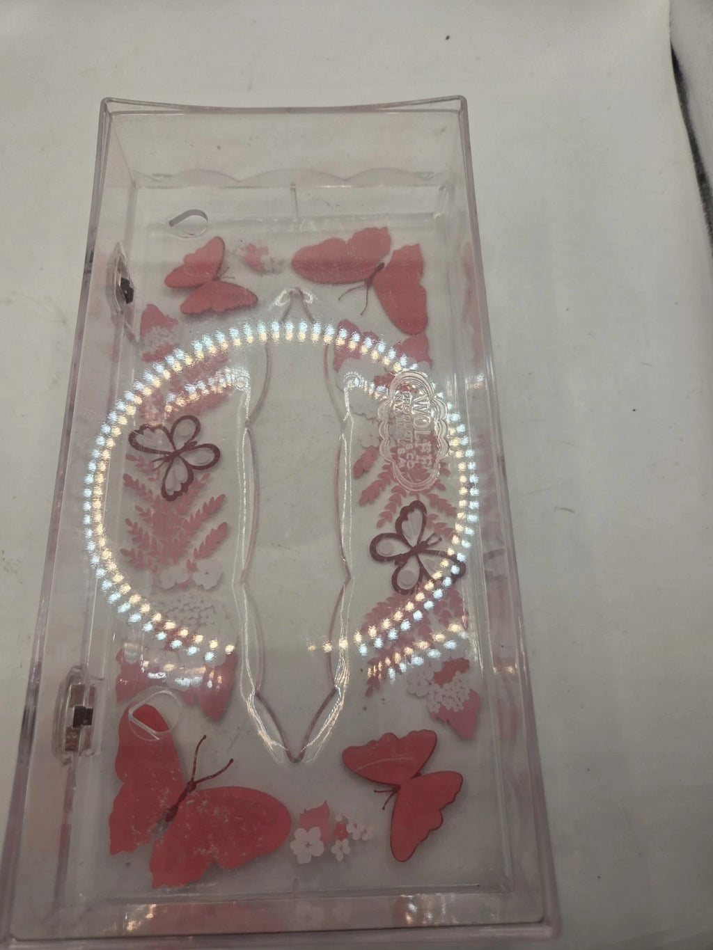 Vintage Wolff Clear Acrylic Pink Butterflies Scalloped Tissue Box Holder MCM | eBay