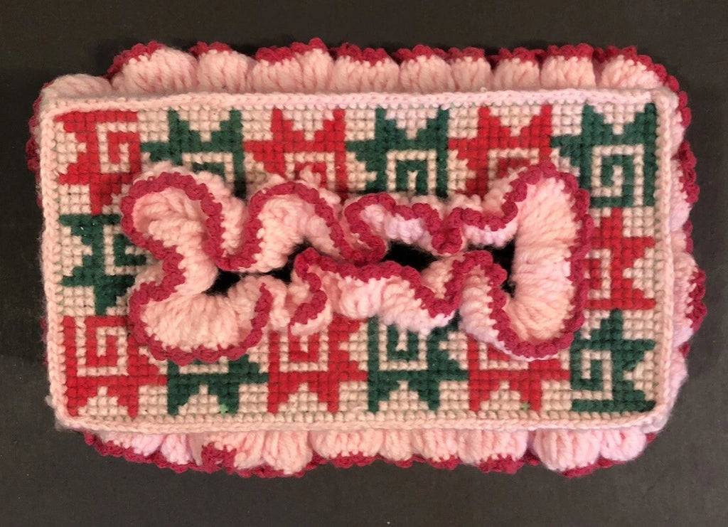 Vtg 70’s Knit FLORAL TISSUE BOX Cover 11x7x3.5” Granny Core O’KEEFE! Pink Red | eBay