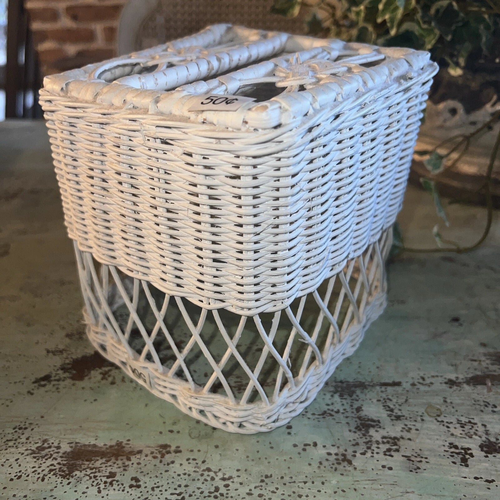 Vintage White Wicker Tissue Box Cover Square Boho Cottage | eBay
