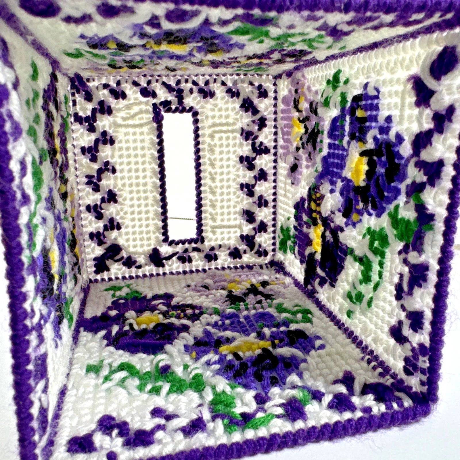 Vtg ESTATE Handmade Needlepoint Pansy's Floral Tissue Box Cover NICE! | eBay