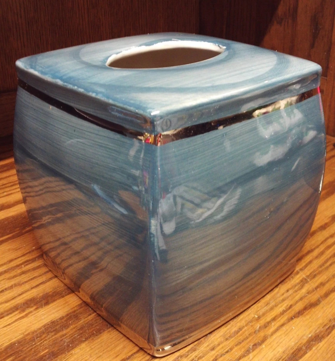 NICOLE MILLER Tissue Box Holder Cover Beach Blue-Silver Trim-Hand-Painted K31 | eBay