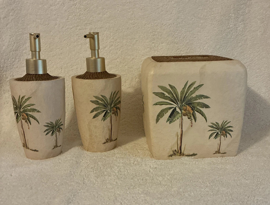 Croscill Tissue Box Cover And Two Soap Dispensers West Palm Trees Hand painted | eBay