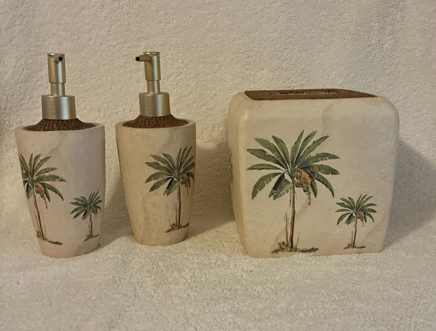 Croscill Tissue Box Cover And Two Soap Dispensers West Palm Trees Hand painted | eBay