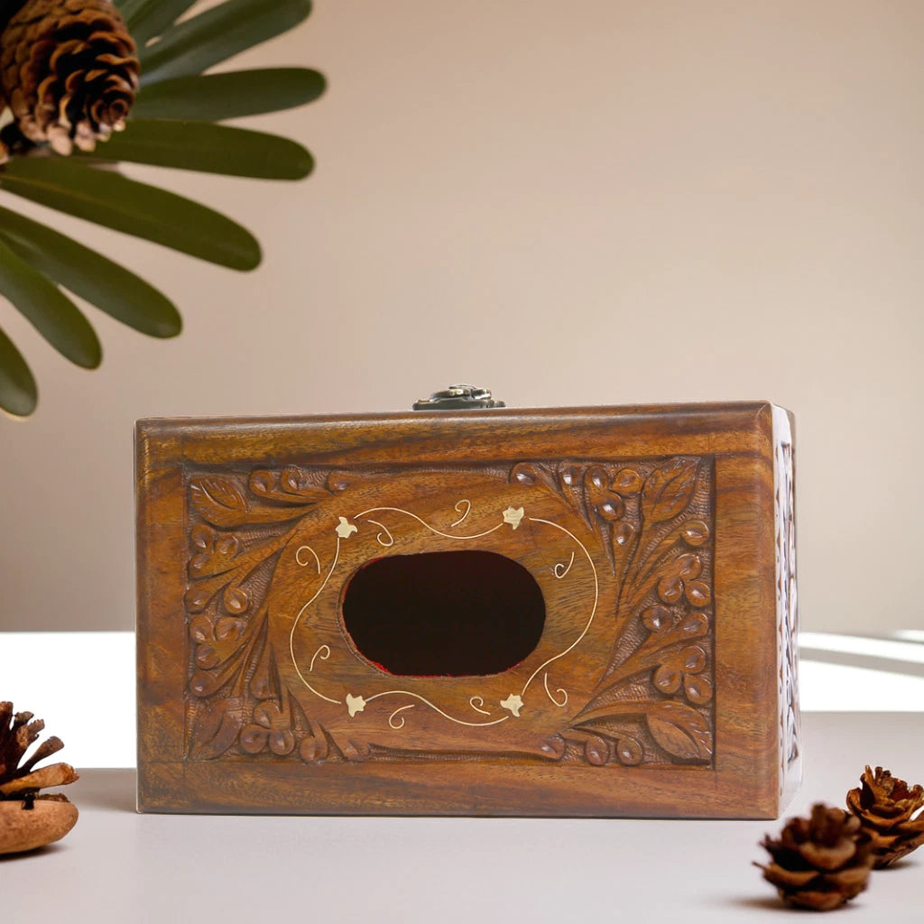 Wooden Tissue Box 8x5x4 – Hand-Carved Floral Design, Durable & Decorative | eBay
