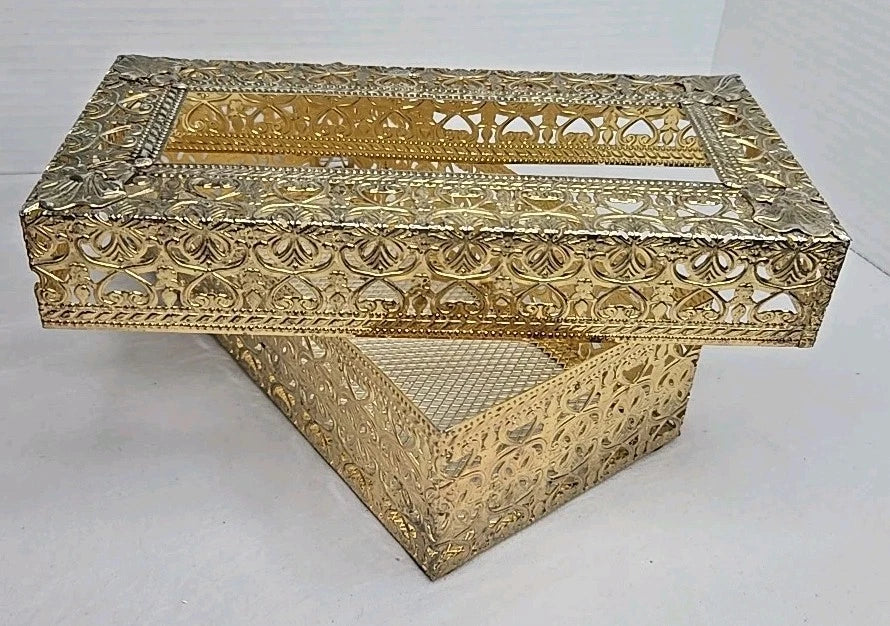 Vintage Hollywood Regency Brass Tissue Box Cover Ornate Filigree Mesh Lid Vanity | eBay
