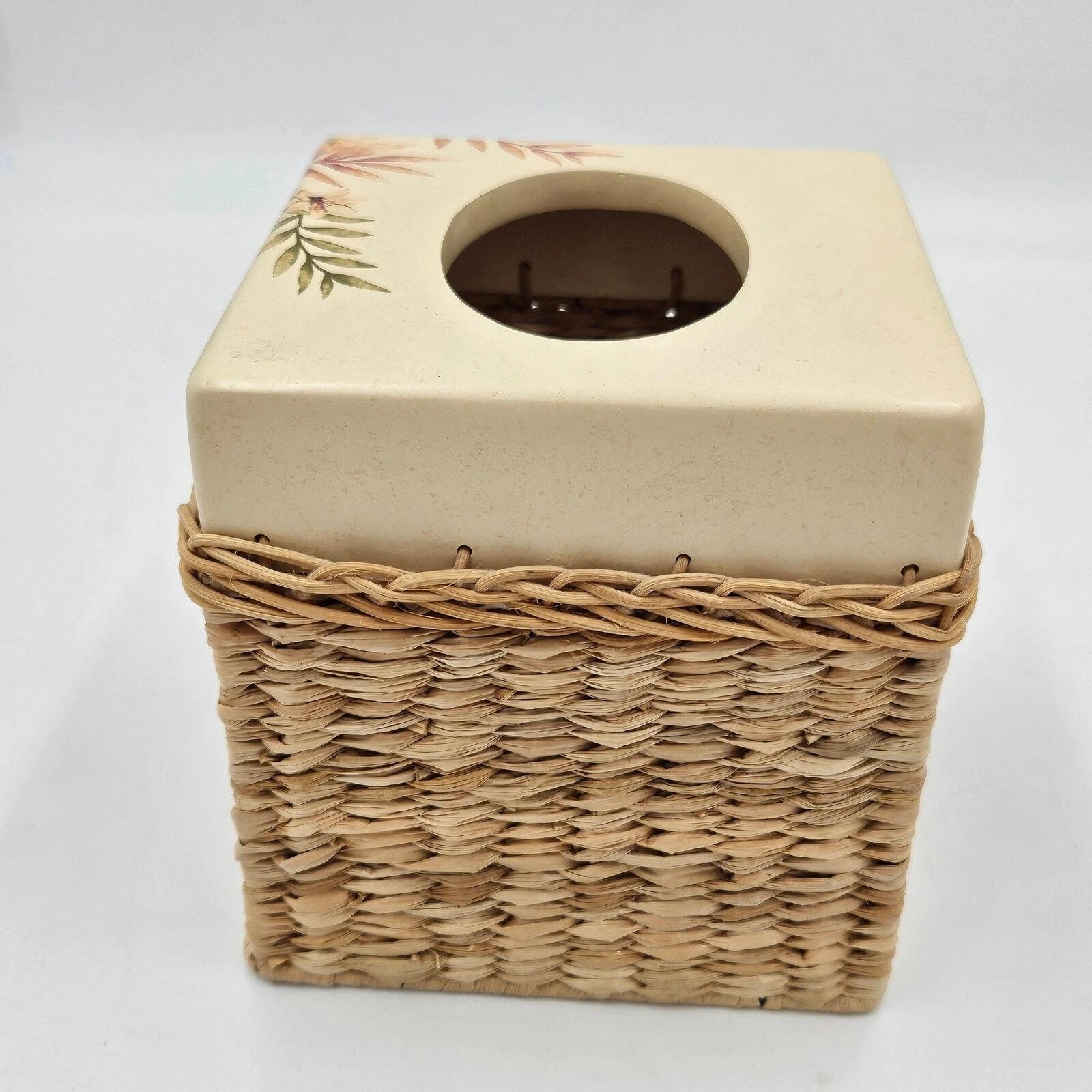 Vintage Maui Floral Tissue Box Wicker Ceramic Cover 6"×6" Cottagecore Coastal | eBay