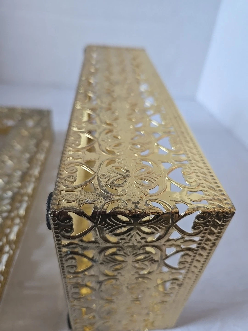 Vintage Hollywood Regency Brass Tissue Box Cover Ornate Filigree Mesh Lid Vanity | eBay