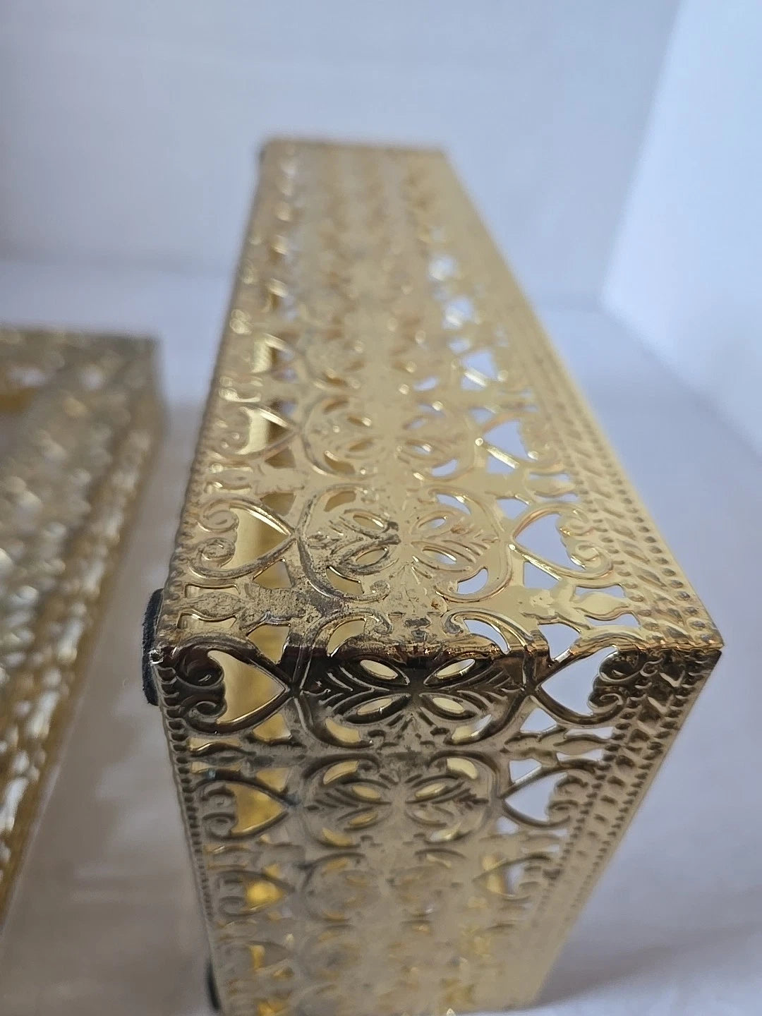 Vintage Hollywood Regency Brass Tissue Box Cover Ornate Filigree Mesh Lid Vanity | eBay