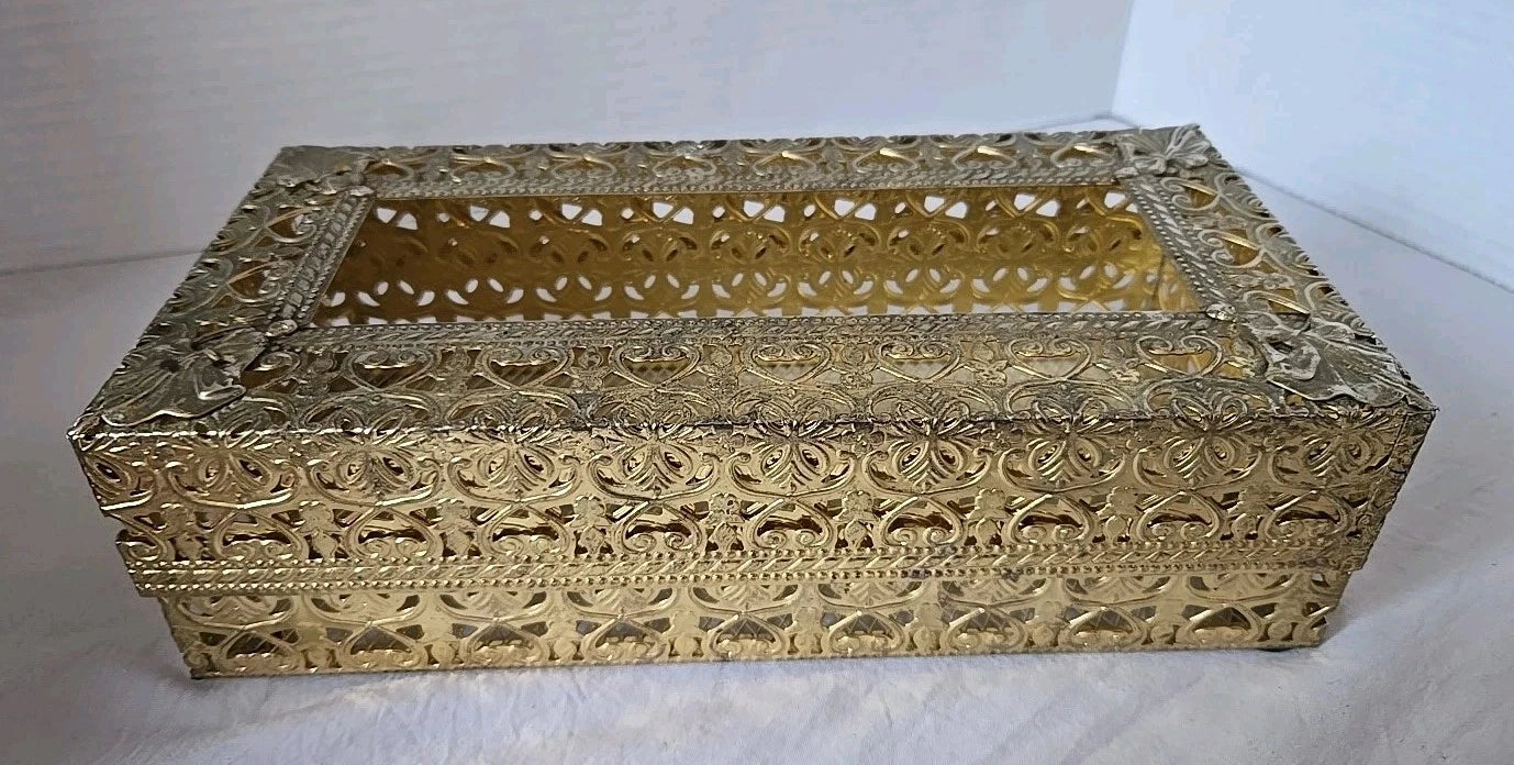 Vintage Hollywood Regency Brass Tissue Box Cover Ornate Filigree Mesh Lid Vanity | eBay