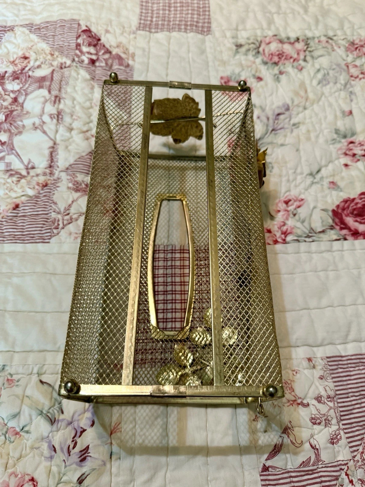 Vintage 1950s Gold Metal Tissue Box Cover Holder with Roses vanity mid century | eBay