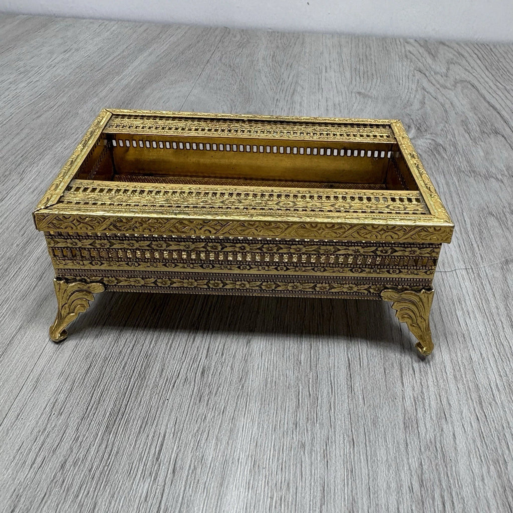 VTG Gold Ornate Tissue Box TRAVEL SIZE MINI Footed Hollywood Regency Countertop | eBay