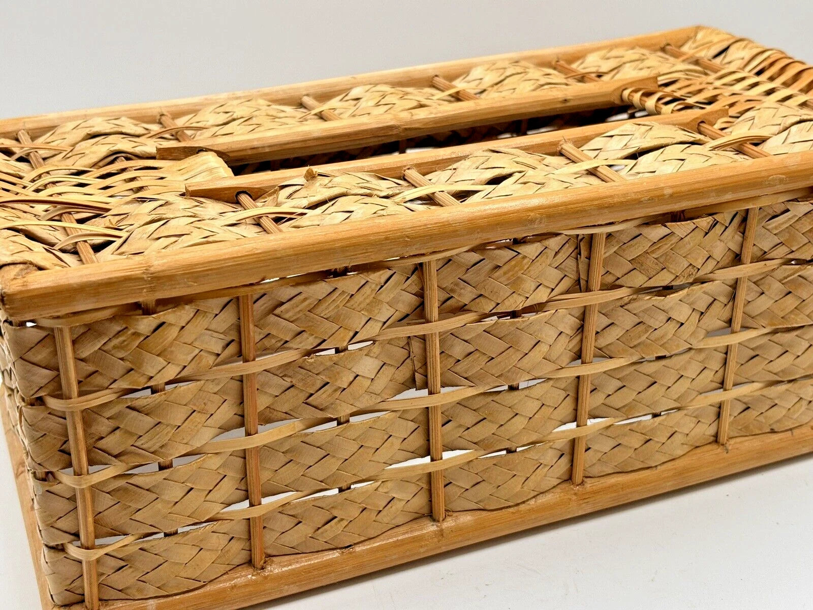 Wicker Straw Bamboo 70's Tissue Box Cover Woven Boho Shabby Chic Jungalow VTG | eBay