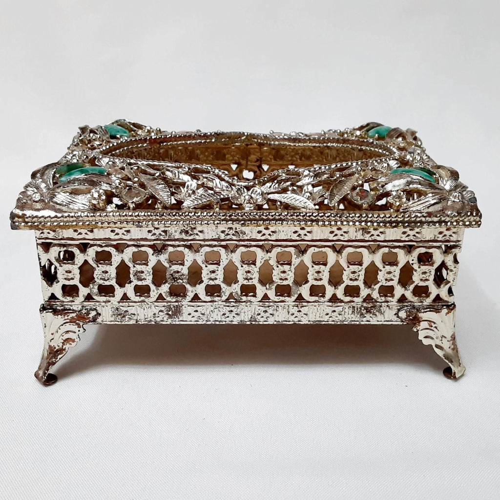 Vtg Footed Metal Pocket Tissue Box Ornate Jeweled Hollywood Regency , As-Is | eBay