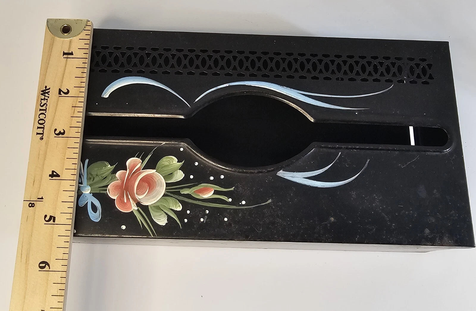 Vintage Black Toleware Metal Tissue Box Holder Shabby Chic Rectangular Hanging | eBay