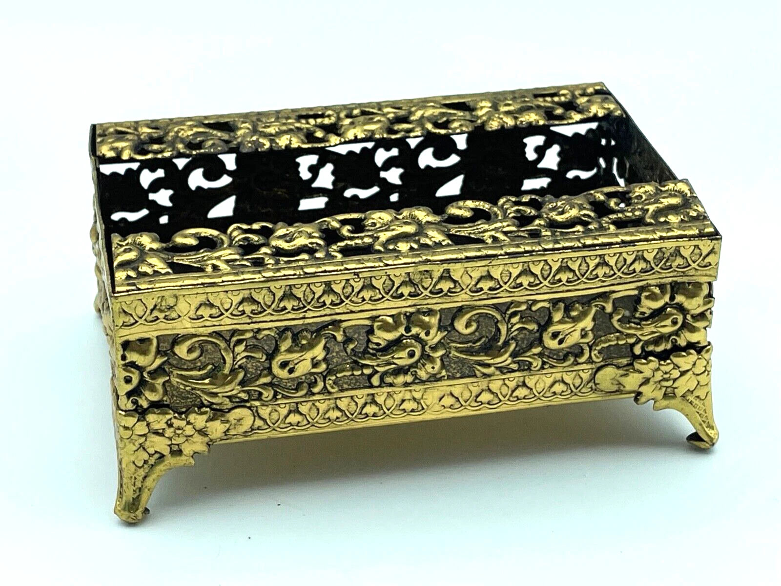 Vtg MCM 24kt Gold Plated Small Tissue Box holder Filigree Hollywood Regency | eBay