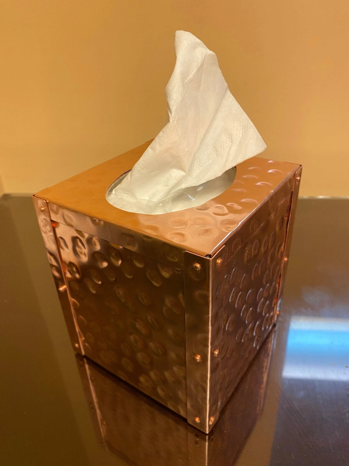 Hammered Solid Copper Tissue Box Holder Square Cube Facial Tissue Box Cover | eBay