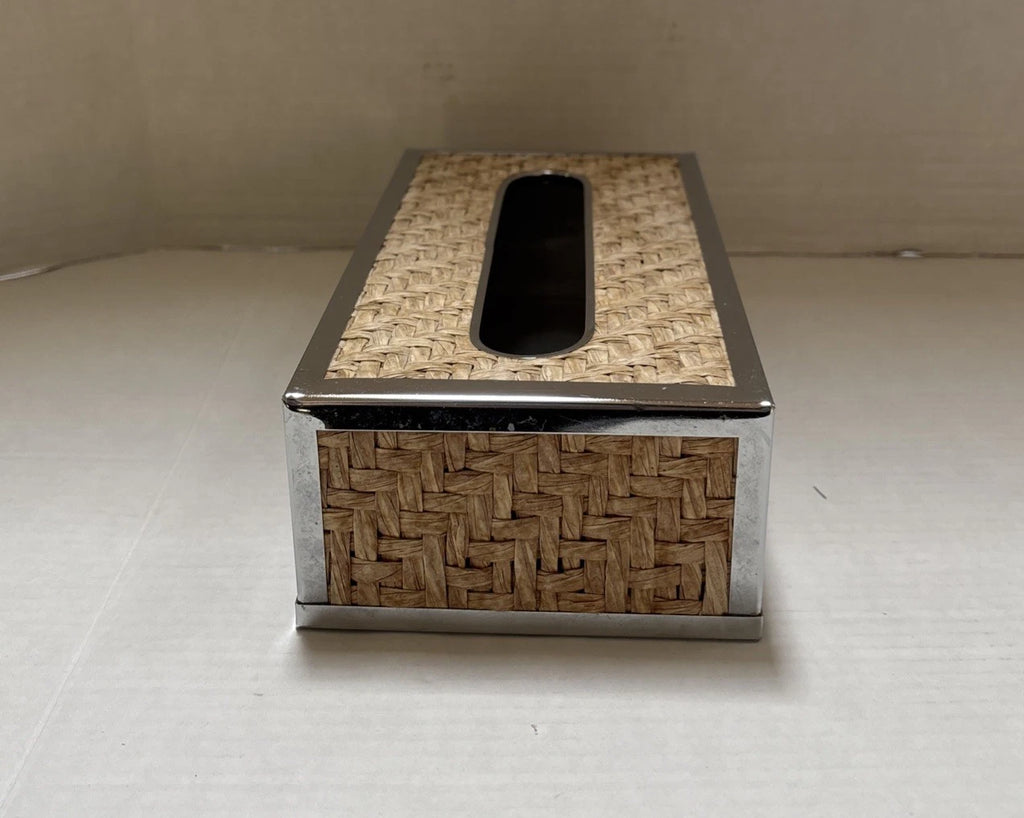 Vintage Wicker Rattan Chrome Tissue Box Cover Wall Holder - Tropical Coastal | eBay