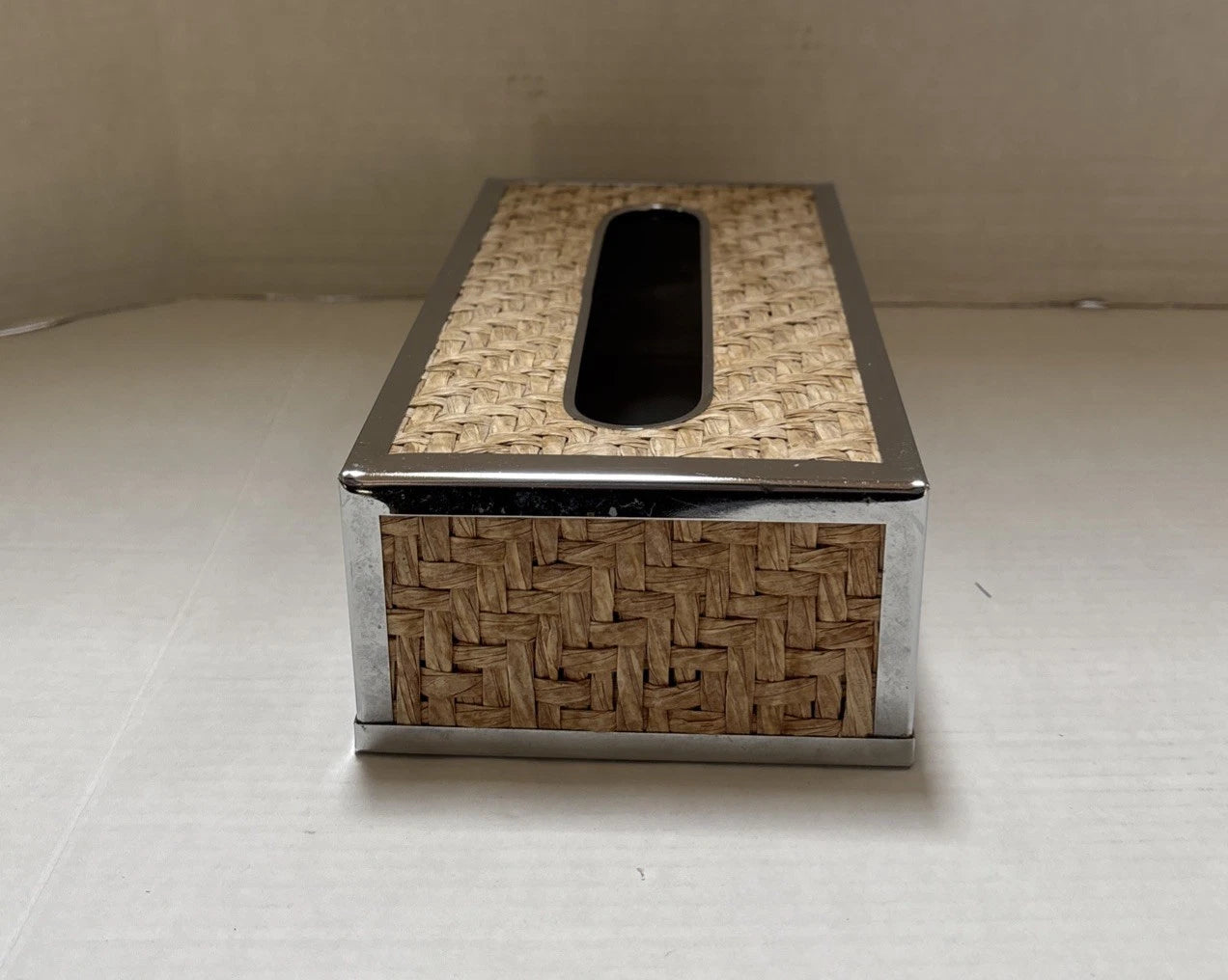 Vintage Wicker Rattan Chrome Tissue Box Cover Wall Holder - Tropical Coastal | eBay