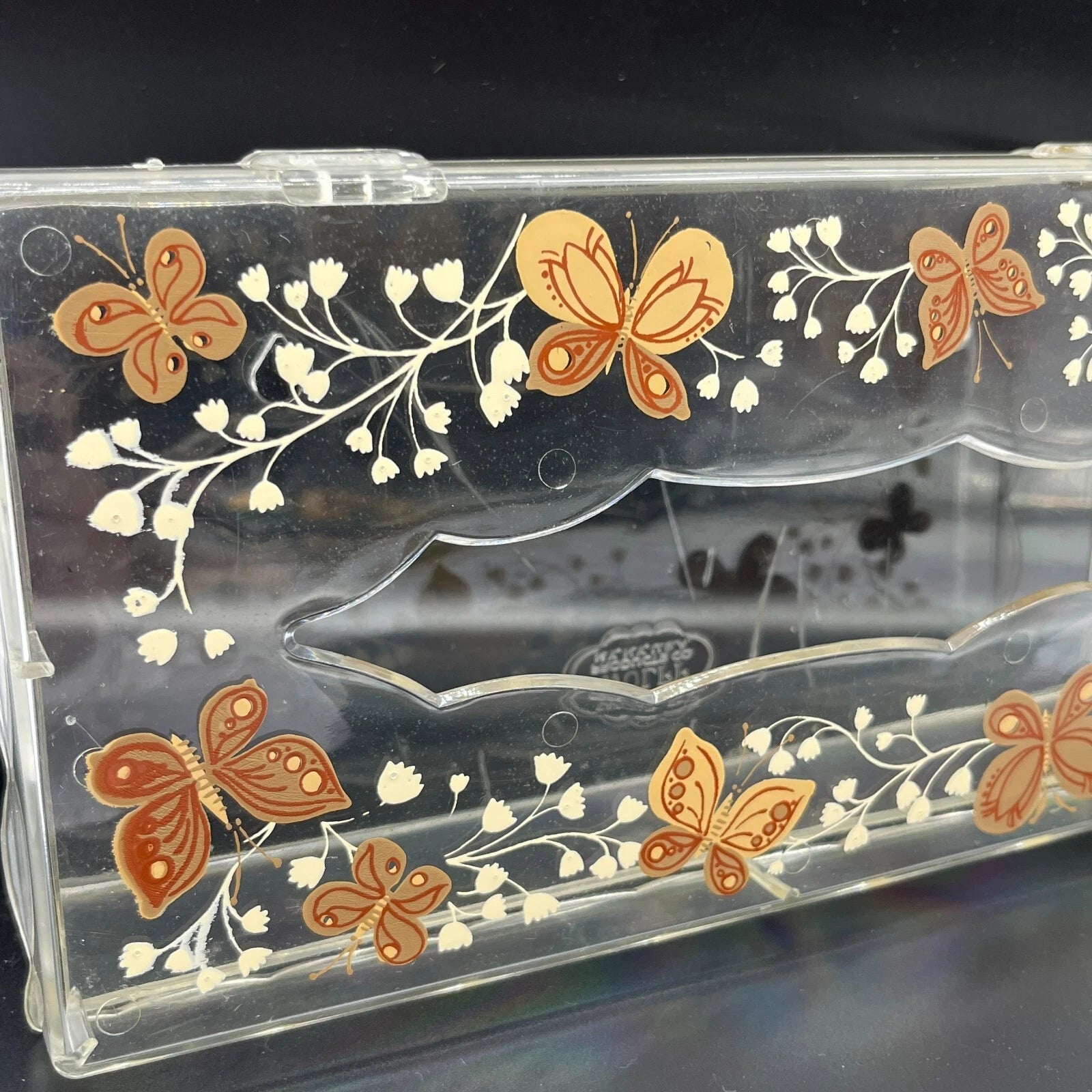 Vtg Acrylic Clear Tissue Box Cover Holder with Hinged Lid Butterflies Wolff | eBay