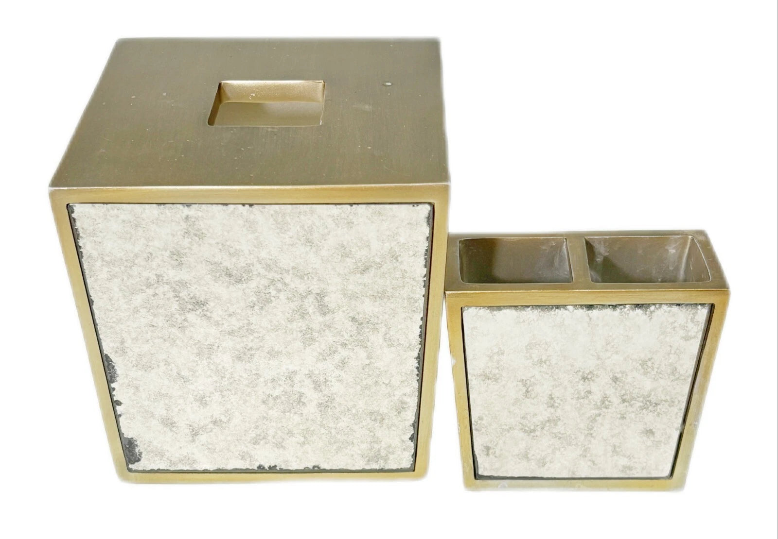 Mirrored Tissue Box Cover & Tooth Brush Holder Venetian Dillards Southern Living | eBay