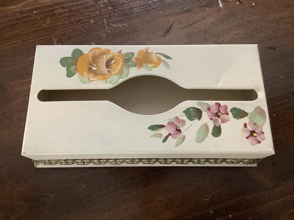 Vintage SHABBY Chic Metal TISSUE Box Holder Cover Hand Painted Flower | eBay