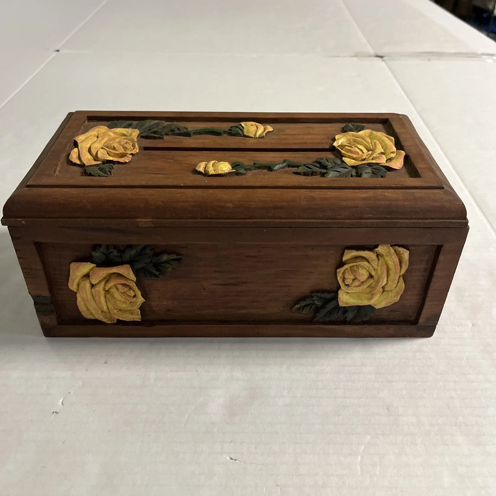 Vintage Hand Carved Wooden Tissue Box Holder Box Yellow Floral Boho Hippie | eBay