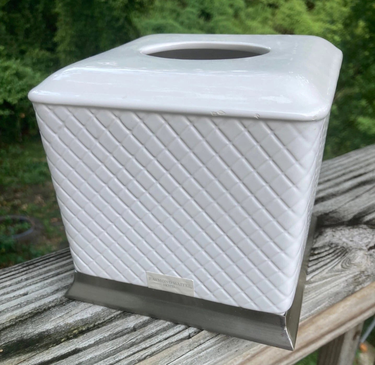 Raymond Waites Bath Tissue Box Cover White Geometric Silver Base Porcelain Retro | eBay