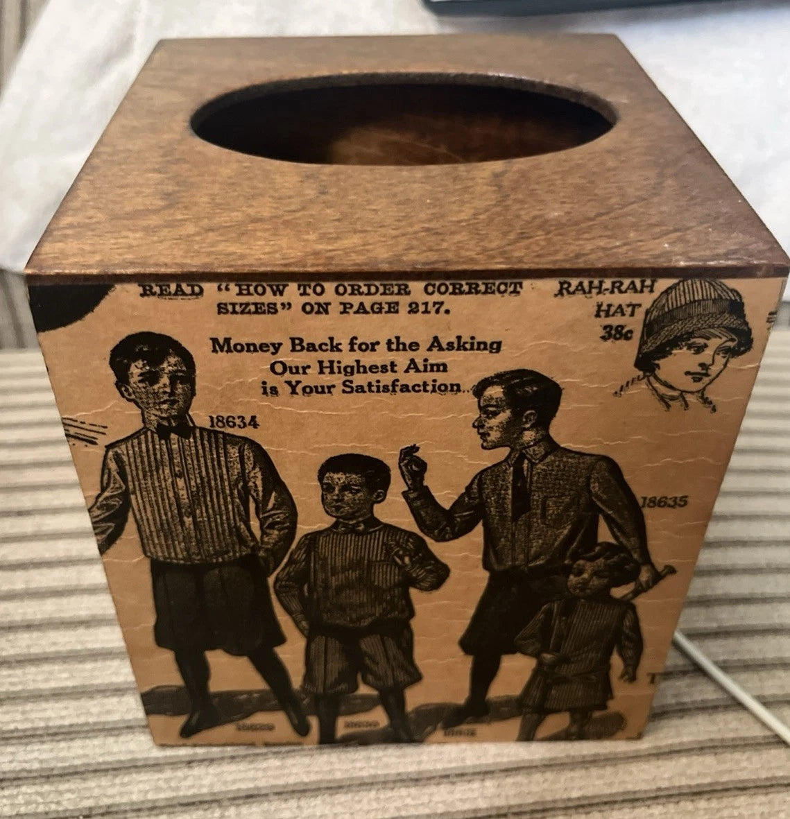 Vintage Wooden Square Box Tissue Holder Victorian Adverts Decoupage Aged Paper | eBay