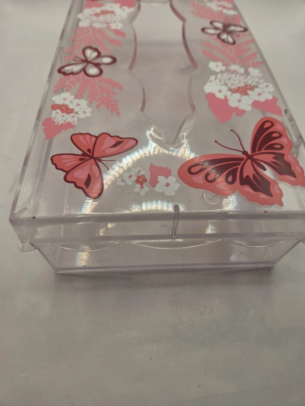 Vintage Wolff Clear Acrylic Pink Butterflies Scalloped Tissue Box Holder MCM | eBay