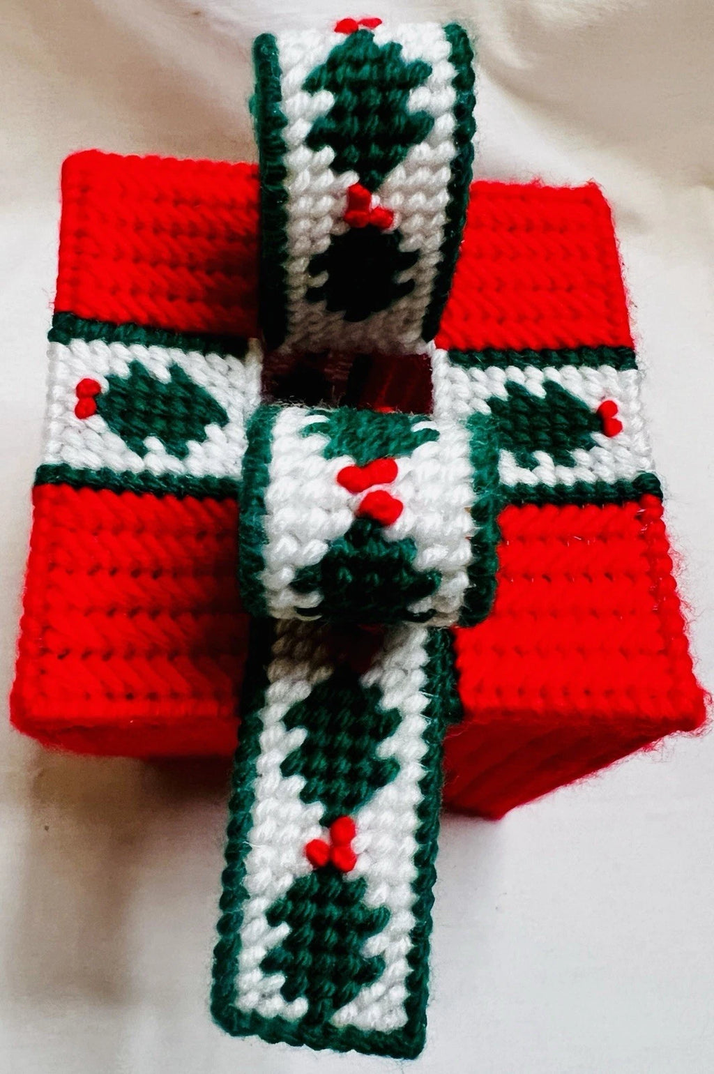Vintage Plastic Canvas Needlepoint Tissue Box Cover Christmas Holly Red Green | eBay