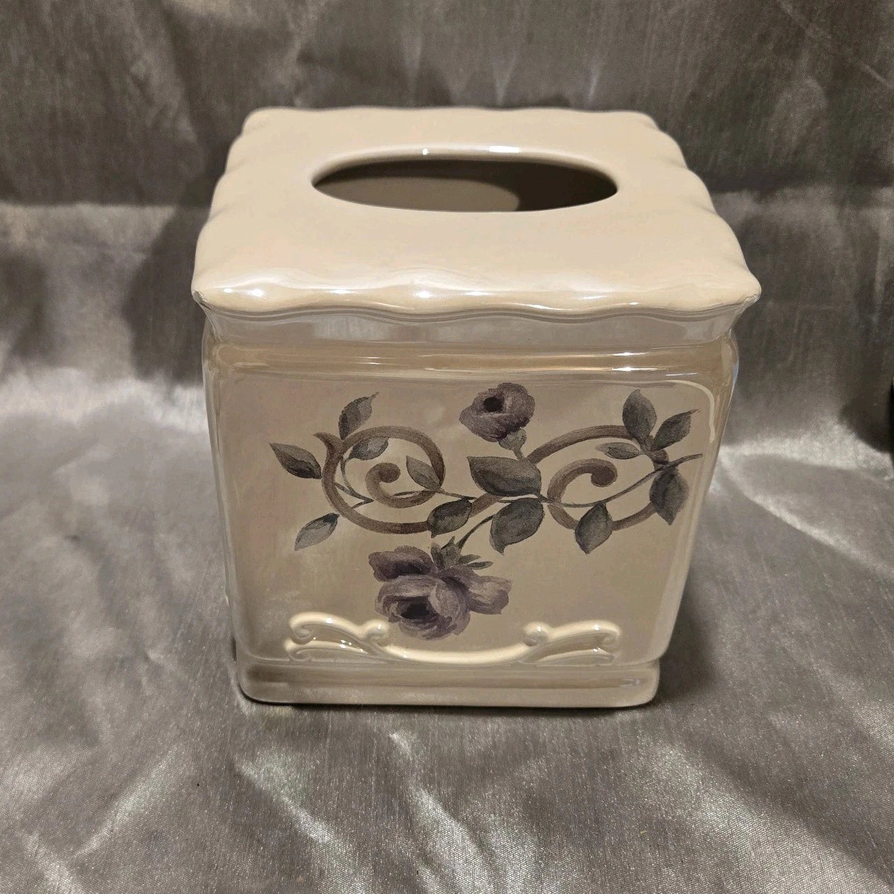Crosscil TISSUE BOX COVER CASSIS CERAMIC FLORAL 6x6x6" | eBay