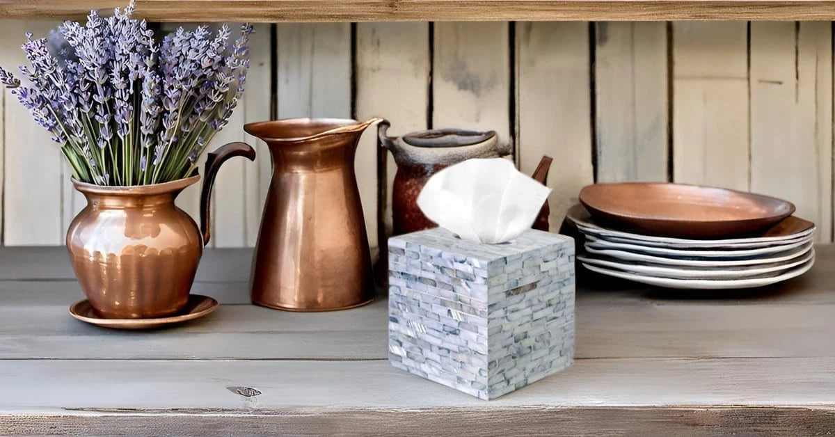 5.9” Handcrafted Blue Mother of Pearl Tissue Box Cover - Vintage Farmhouse Decor | eBay