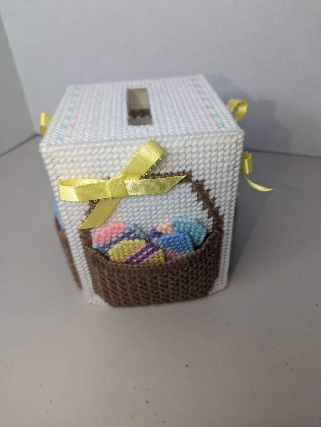 Vtg Plastic Canvas Needlepoint Easter Egg Basket Square Tissue Cover Box | eBay