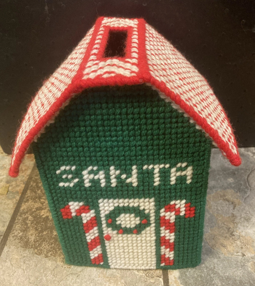 Vintage Christmas Santa & Candycanes Holiday House Needlepoint Tissue Box Cover | eBay