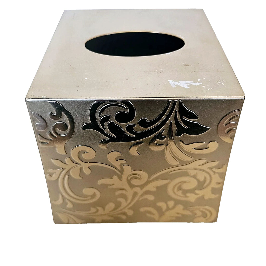 Tissue Box Cover Holder Gold Tone Scroll Design Raised Metal 6" | eBay