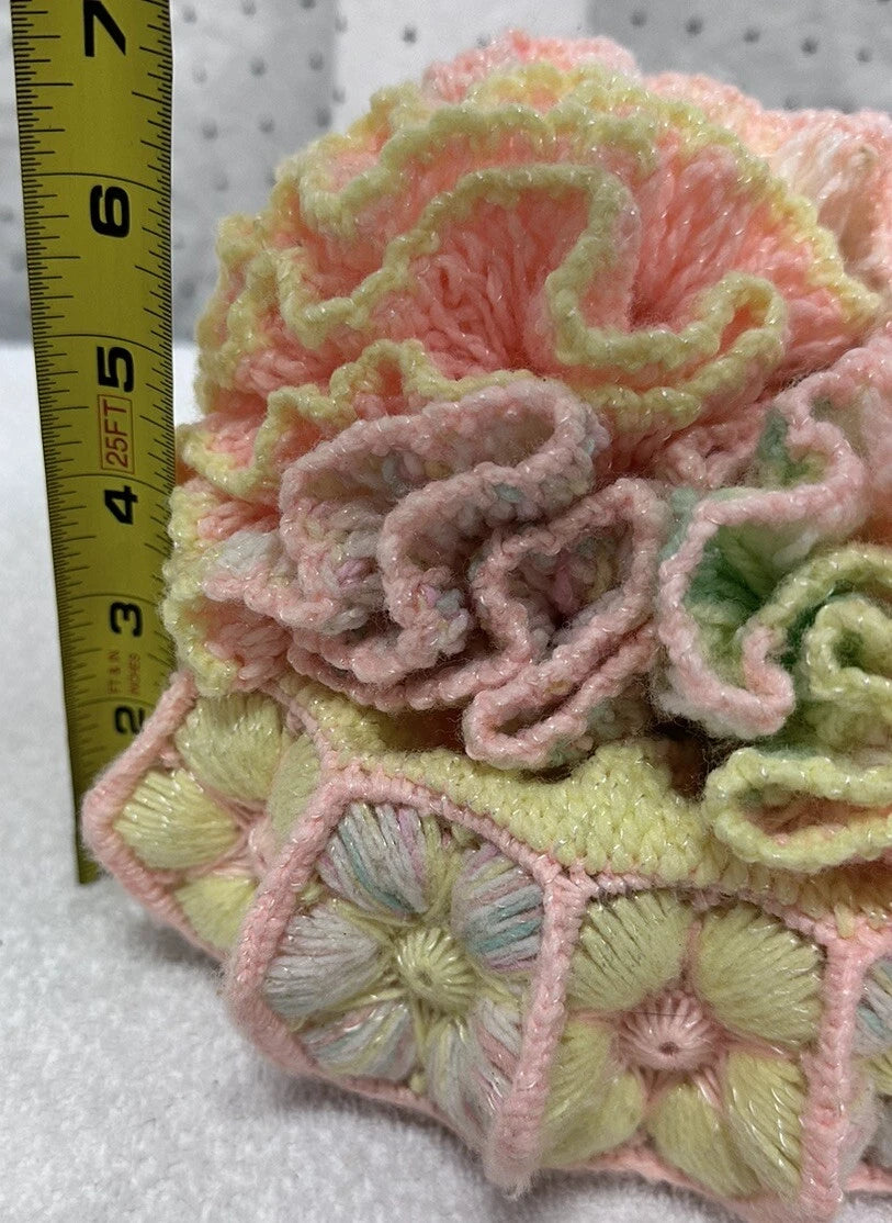 Vintage Crochet Tissue Box Cover Handmade~Pink Peach Yellow Easter Spring Colors | eBay