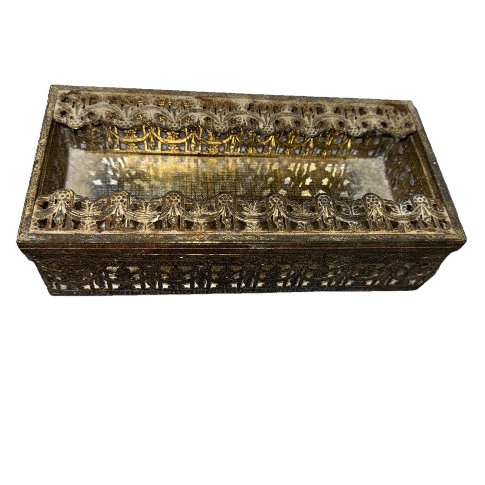 Vintage MCM Gold Tone Brass Tissue Box Filigree Holder Ornate Hollywood Regency | eBay