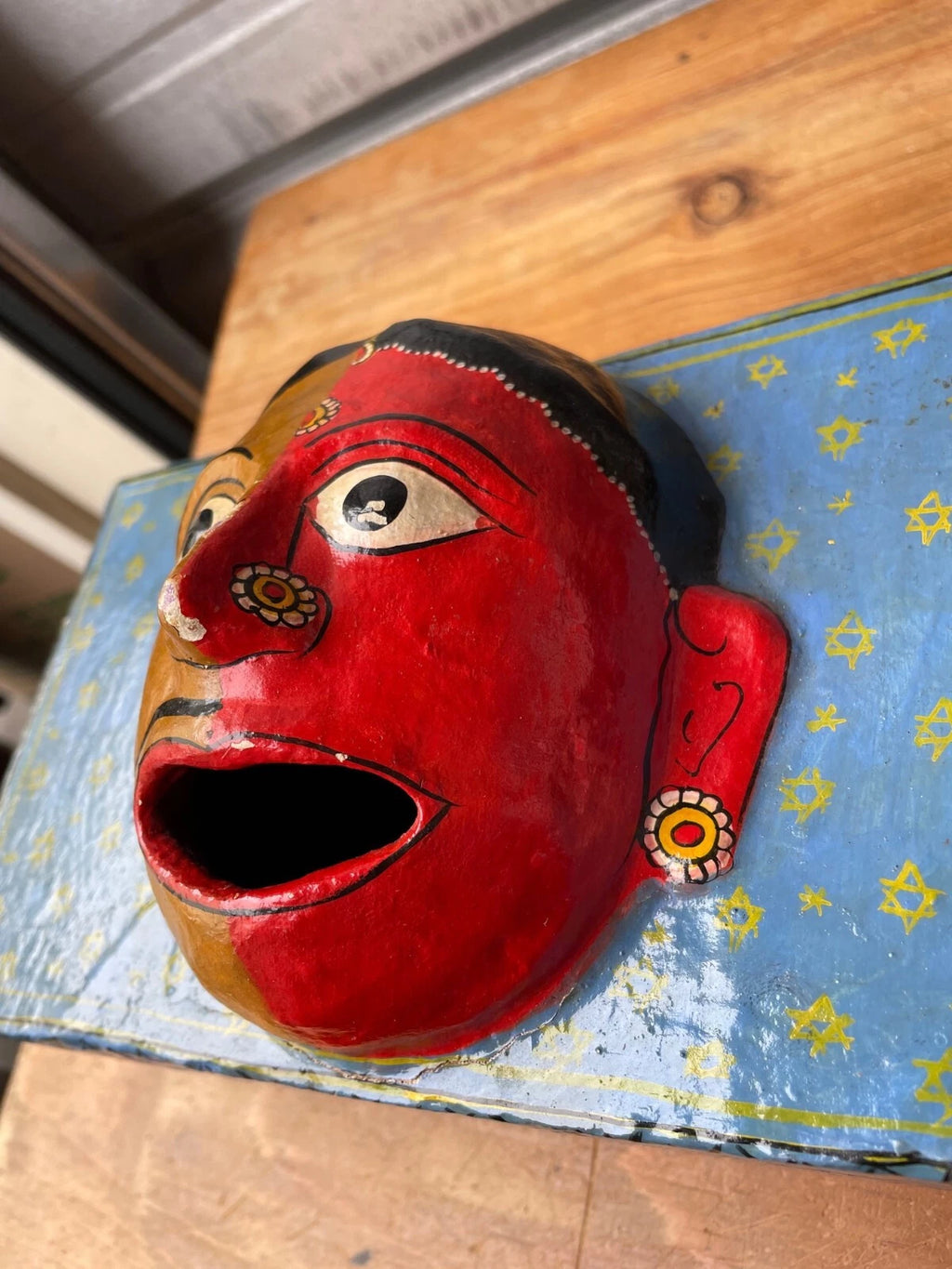 Vintage India Paper Mache Art Mask Hand Painted Handmade Tissue Box | eBay